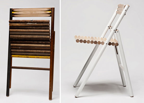 folding steel chair made from discarded wooden handles homecrux