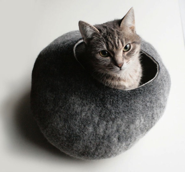 Custom Felted Cat Bed provides cozy place for your kitty to sleep
