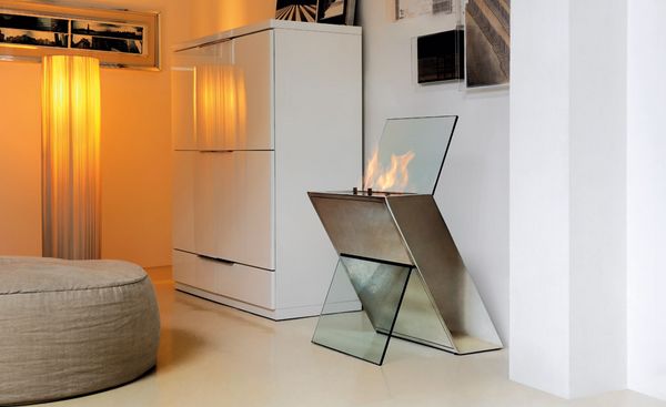 Unique X-shaped bioethanol Klino fireplace by Caleido