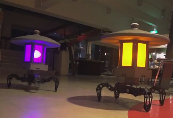 Quadruped robot-based garden lamps react to human presence