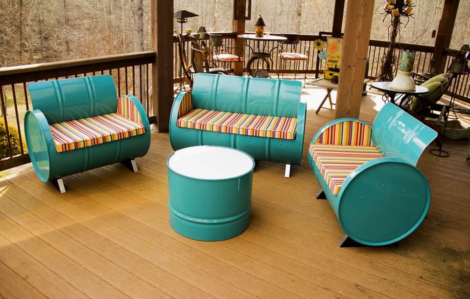 55-gallon steel drums repurposed into impressive furniture collection