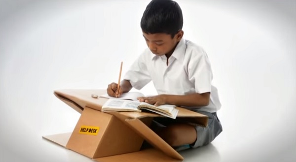 Help Desk Made From Recycled Cartons Transforms Into School Bag For Recycled Cartons Converted Into Desks By Aarambh