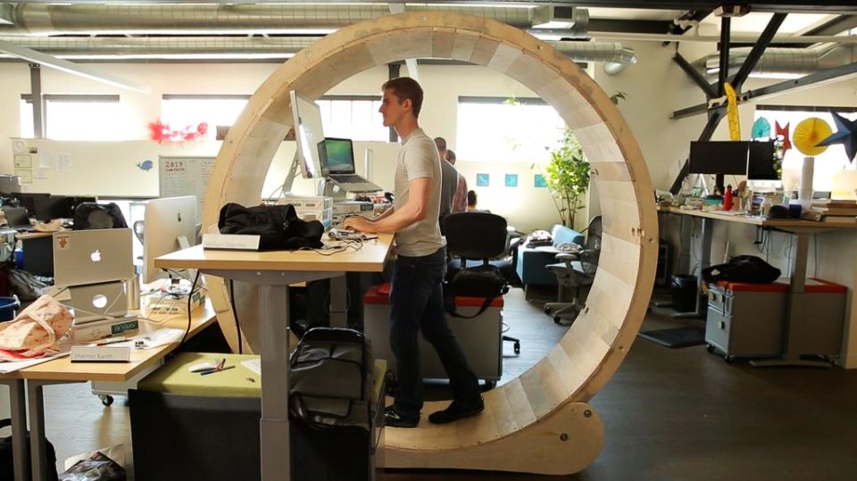 Diy Standing Desk Inside Human Hamster Wheel To Keep You Fit At Diy Standing Desk Inside Human Hamster Wheel To Keep You Fit At Work