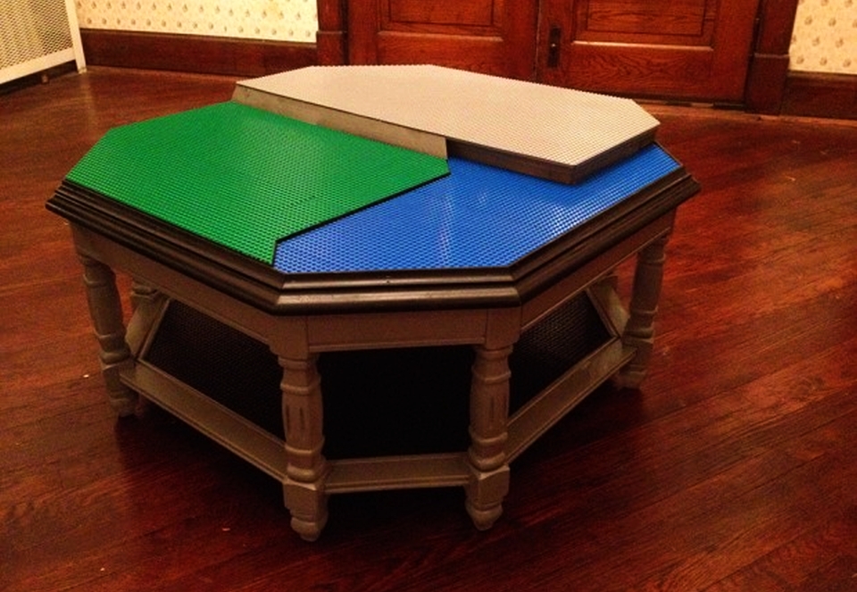 Octagonal Diy Lego Table Represents Water Land And Urban Buildings Octagonal Diy Lego Table