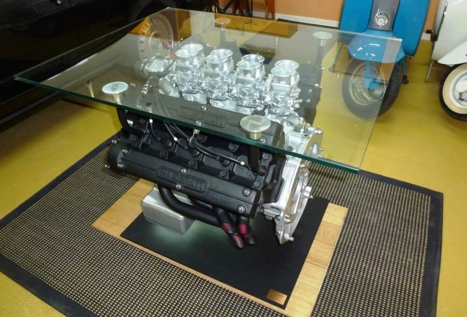 20 Times Auto Parts Were Repurposed Into Car Furniture Maserati S V8 Engine Coffee Table This Stunning By Designers Bruno Kuzmin Gregor Andrejašič Is Made From Handmade 4 9 Liter