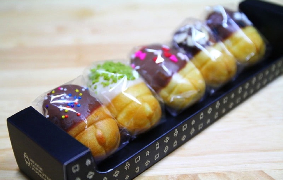 Keyboard waffles and mouse-shaped bread