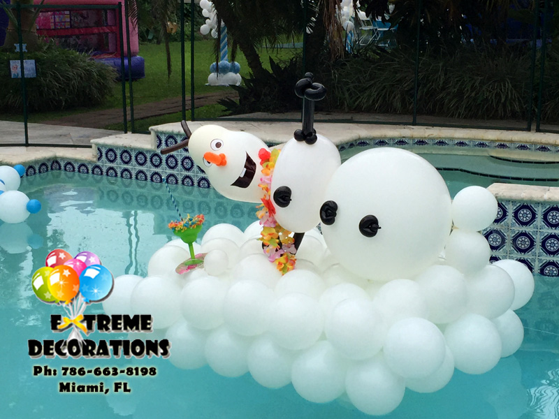 Decorating pool area with balloons