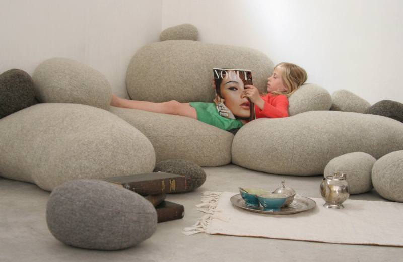Livingstones: Over-sized pebble pillows bringing outdoors inside