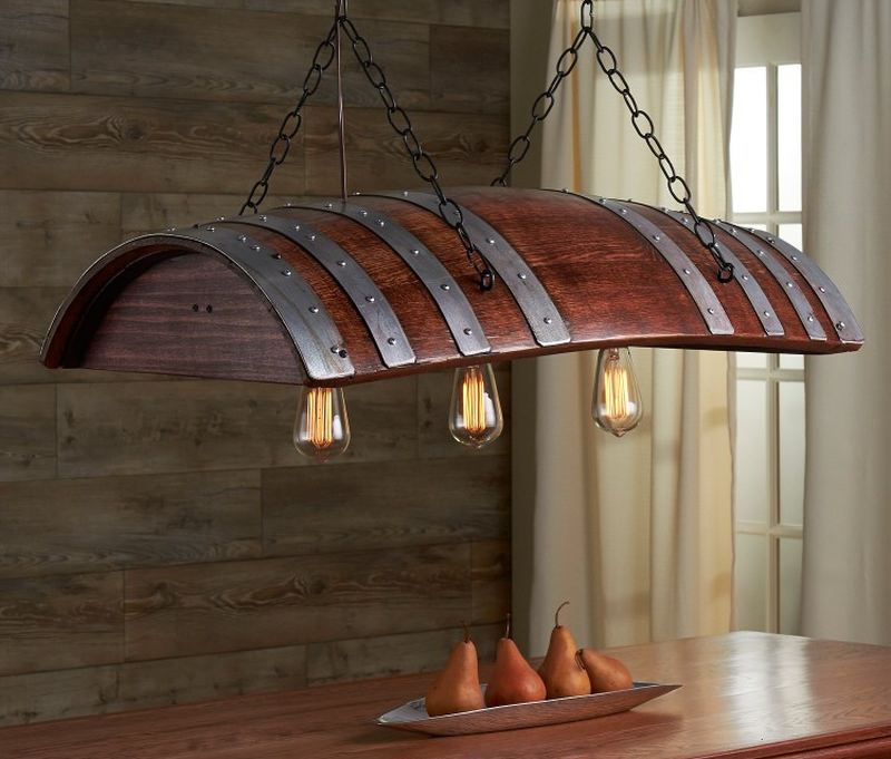 Old French Oak Wine Barrel Turned Into Chic Light One Third Wine Barrel Hanging Light