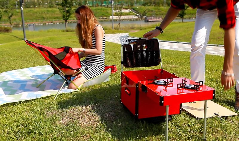 Just pull out the parts and setup a camp kitchen