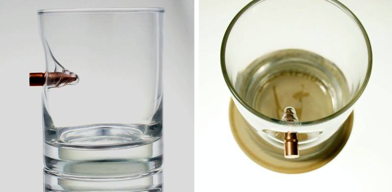 Glass with real bullet