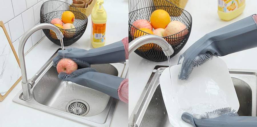 Dishwashing scrubber gloves