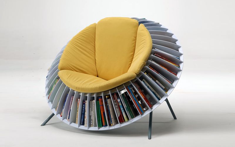 Modern and colourful chair with a built-in library (OFO Chair)