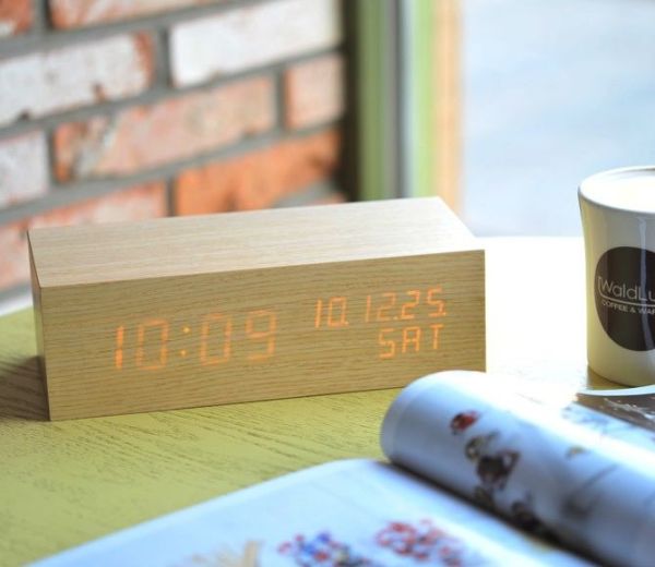 LED clock in wooden block