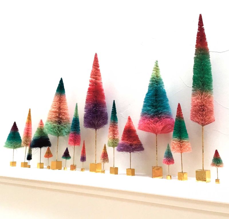 Rainbow stripe bottle brush tabletop Christmas tree