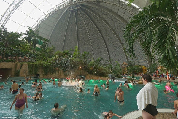 Tropical island German hangar surrounded by snow