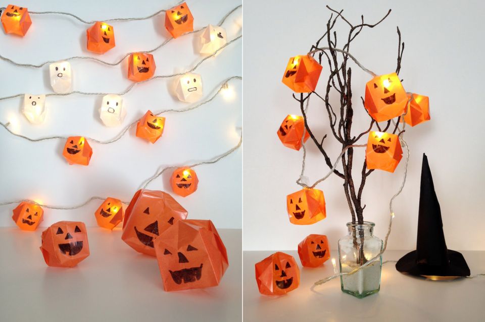 Steps To Make Origami Pumpkin Lights For Halloween