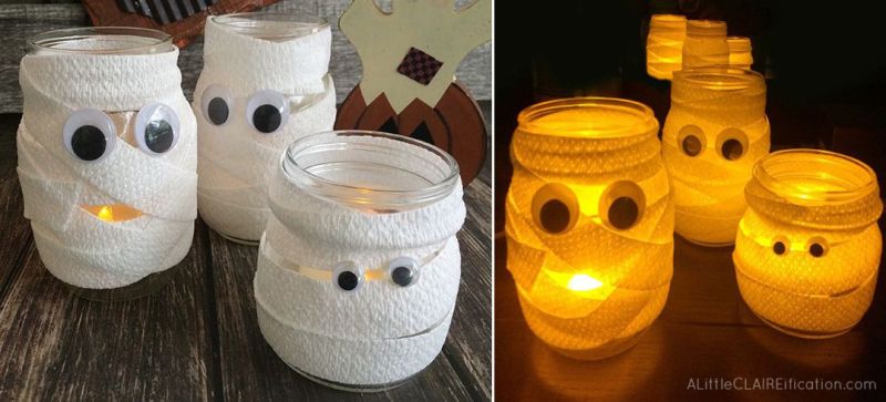 Mason jast mummy light for porch Halloween