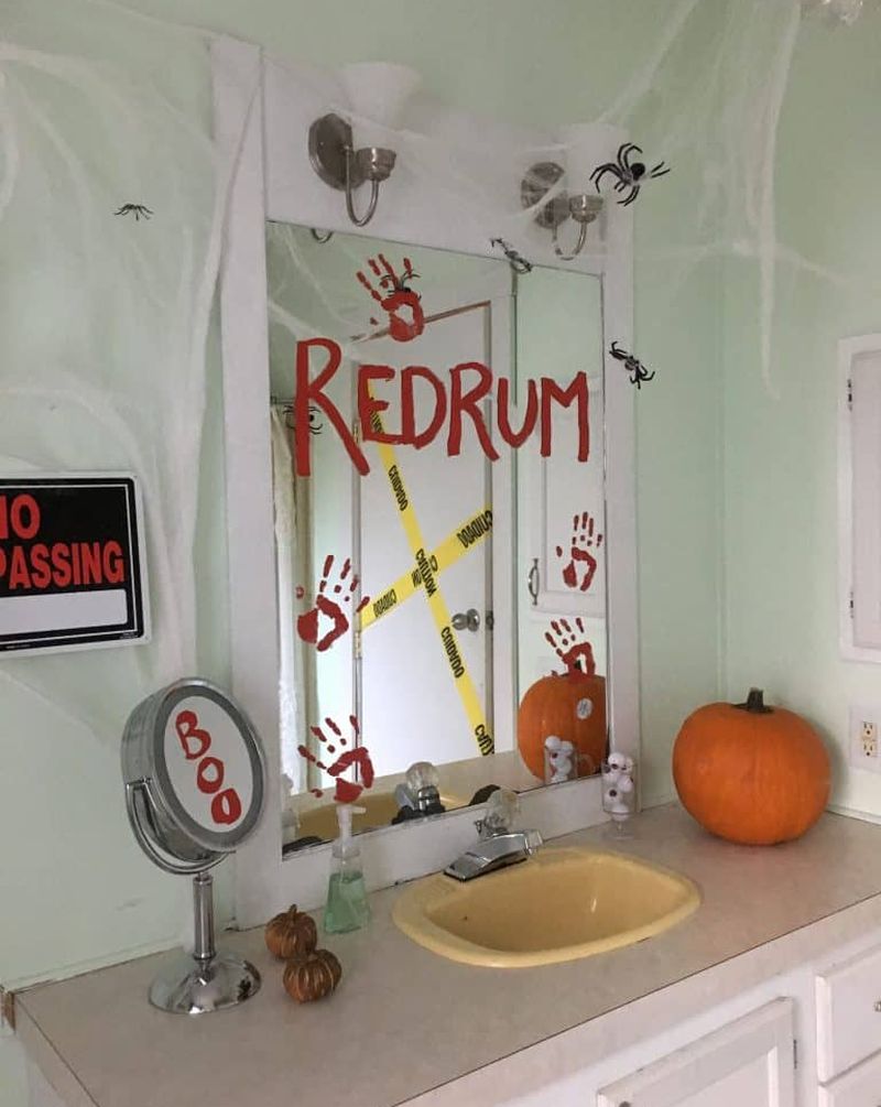 Paste some eerie decals on bathroom windows and mirrors