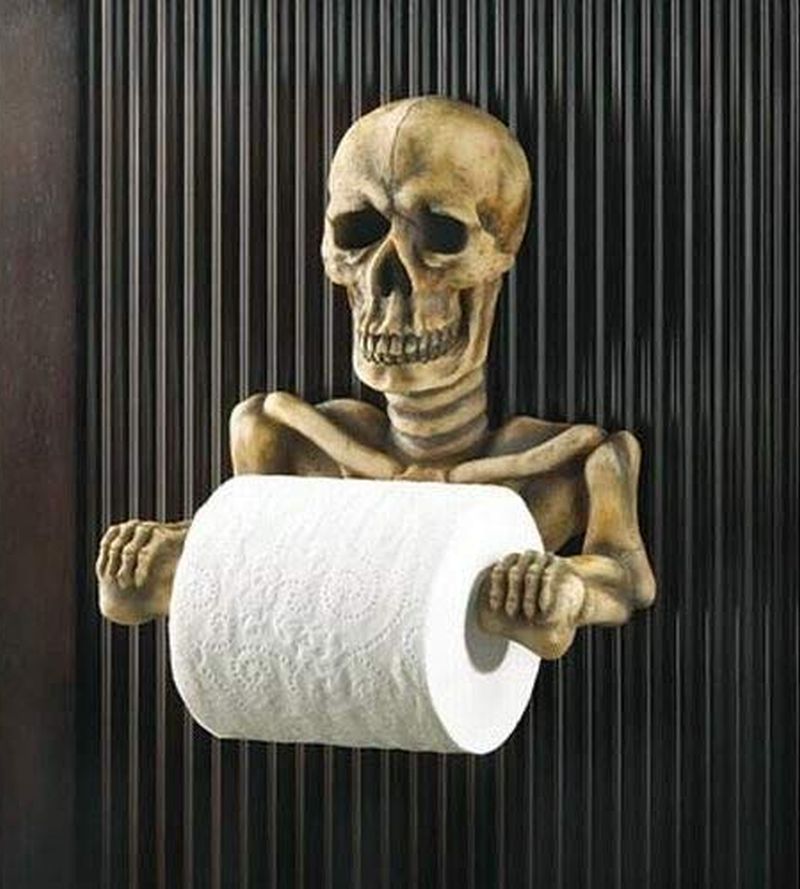 Skull and skeletons in bathroom