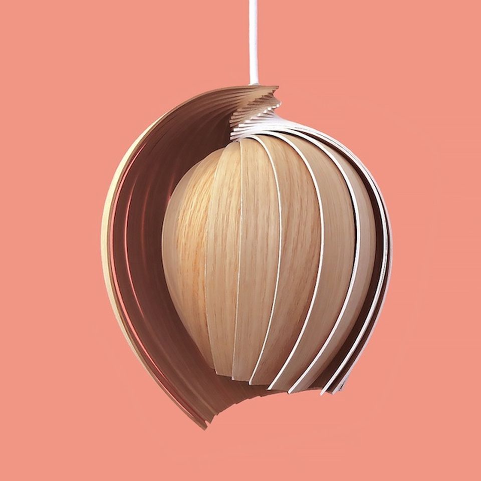 A 25 layered lamp made of oak wood.