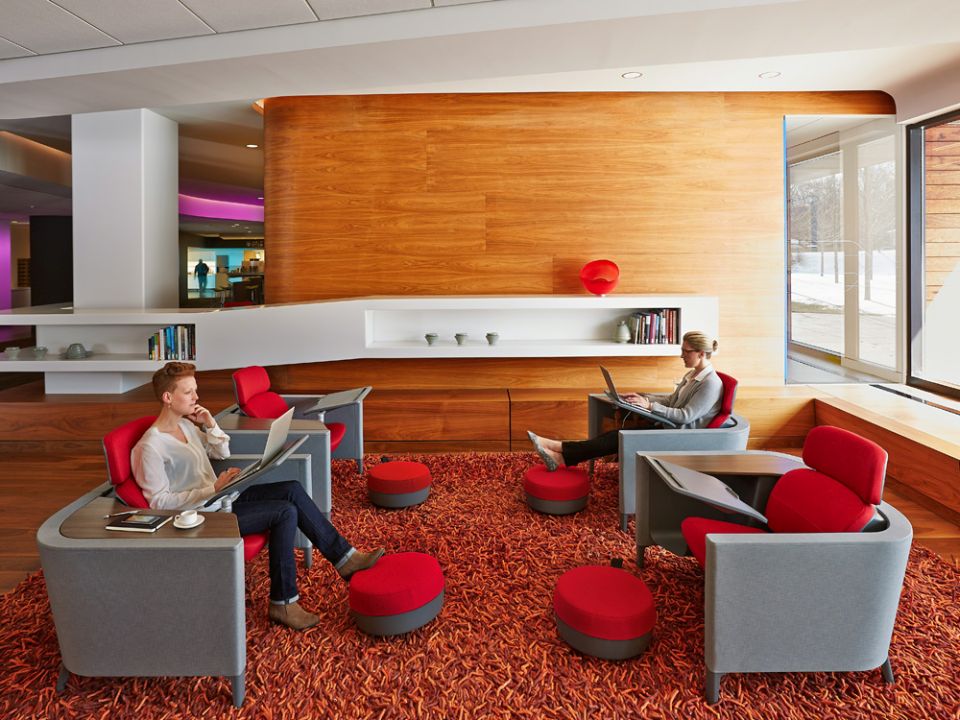 Brody maintains privacy and productivity in an open-office environment.