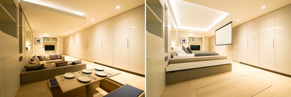 The bed bed can be descended from the ceiling