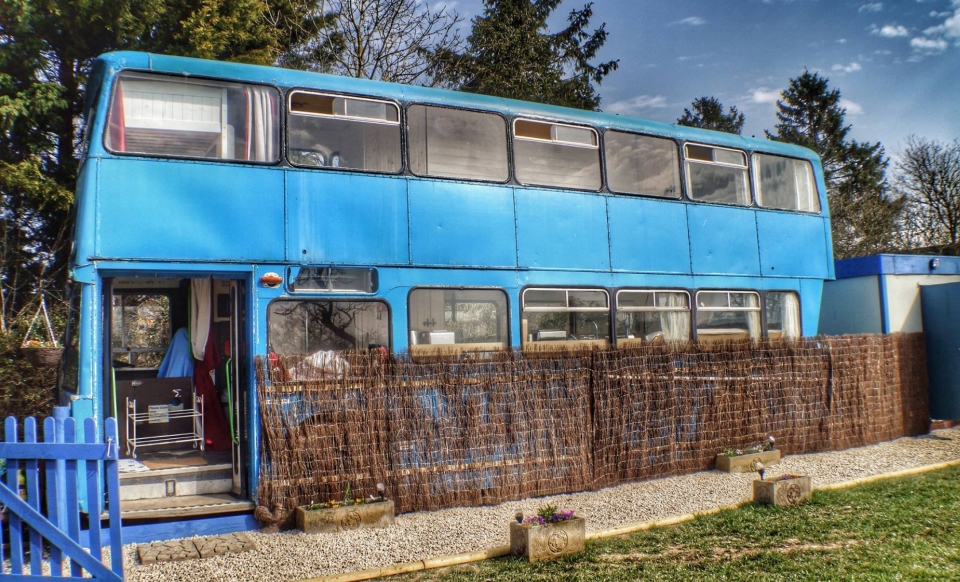 the Betsy Blue double decker school bus home