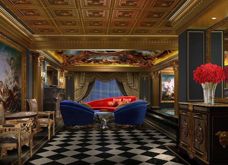 First entrance designed to stun the guest with Baroque artworks and spectacular flooring