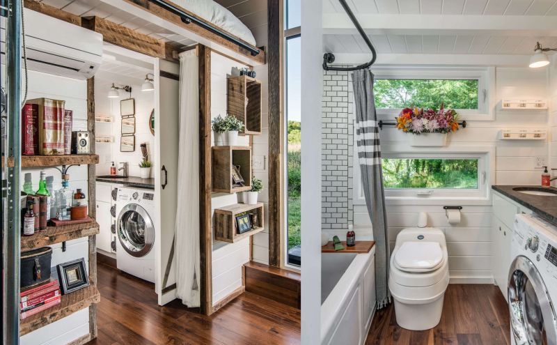 Spacious bathroom with shower and composting toilet