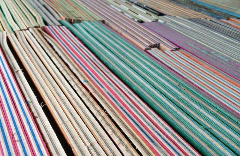 Colorful strips of skateboard looks fantastic