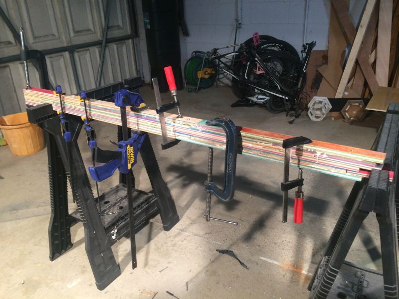 One strip of skateboard being glued