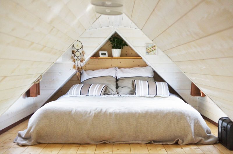 Loft bedroom under peaked roof