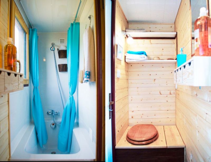 Bathroom with a small tub and separate toilet