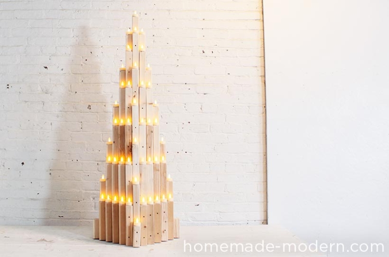 Wooden structure with LED lights