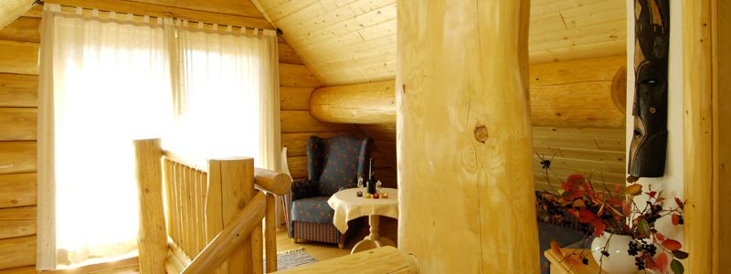 Round wooden logs used in whole design