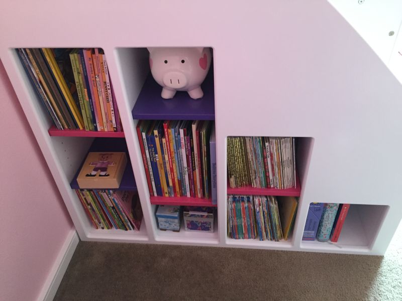 The compact and colorful bookshelves