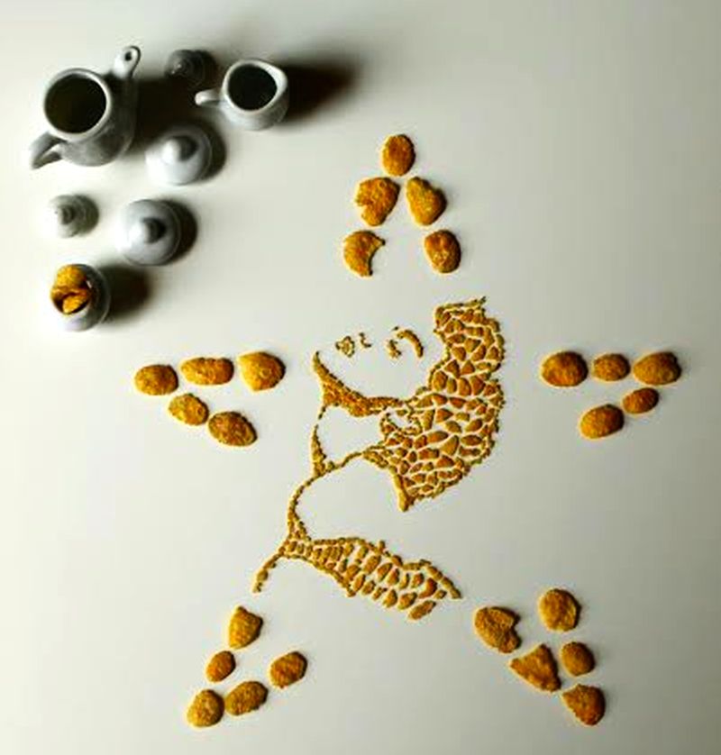 Sarah Rosado uses con flakes to create portraits of musicians