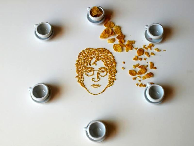Sarah Rosado uses con flakes to create portraits of musicians