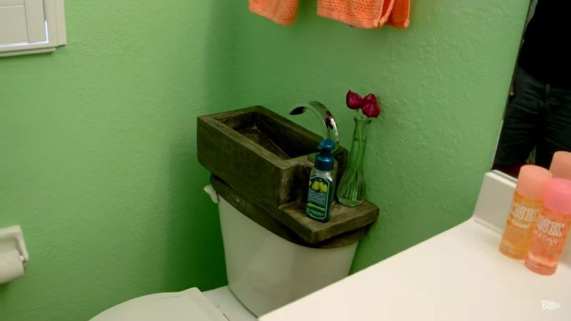 Diy Concrete Sink Over Toilet Tank Utilizes Waste Water At