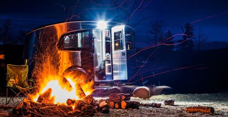 Airstream Basecamp is a shiny aluminum trailer with luxurious features