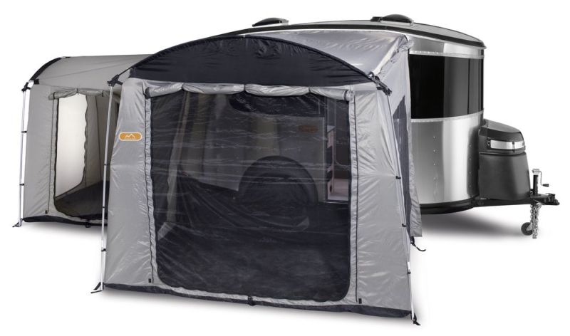 Airstream Basecamp is a shiny aluminum trailer with luxurious features