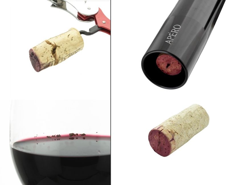Opens a bottle without damaging the cork