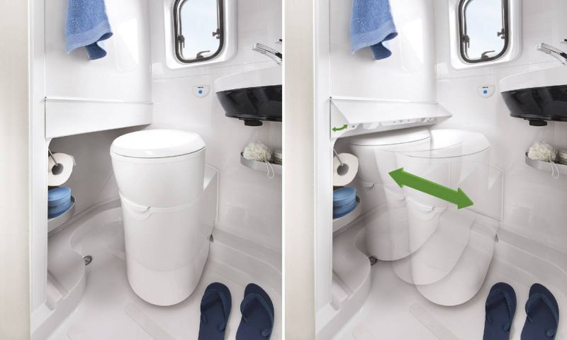 Movable toilet provides extra space while showering