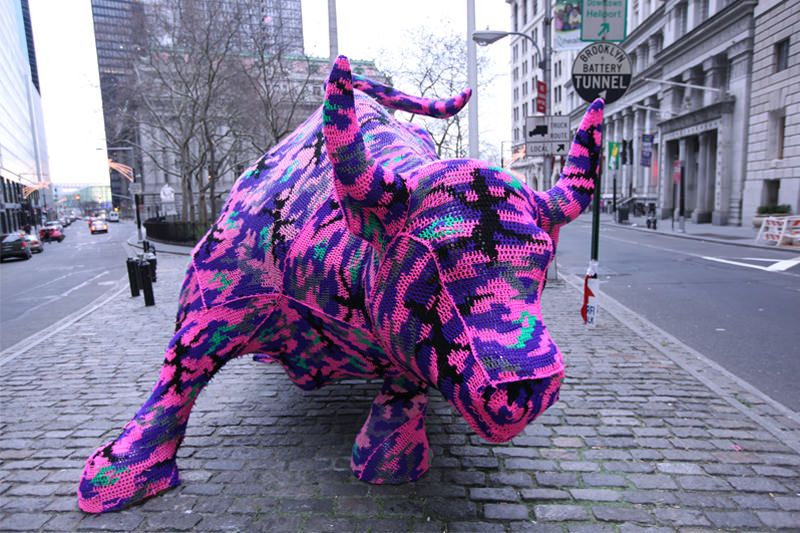 Crocheted Wall Street Bull