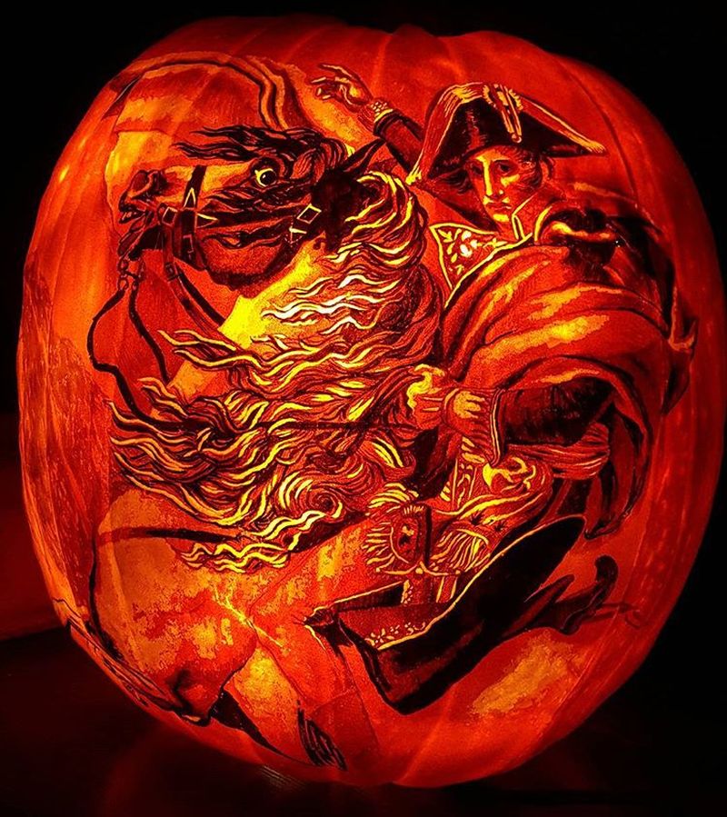 carved pumpkin of Napoleon on his way