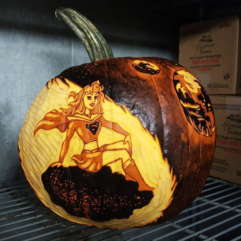 Pumpkin for a little girl who loved super man and princess Aurora