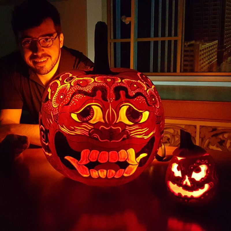 Demon-faced pumpkins for a horrifying Halloween