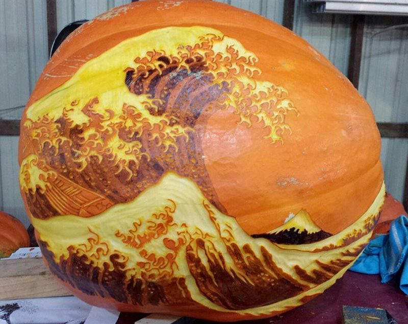 Whirling wave carved on a pumpkin