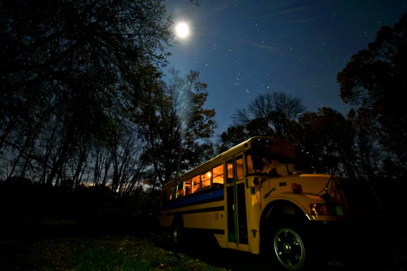 School bus conversion for Airbnb guests